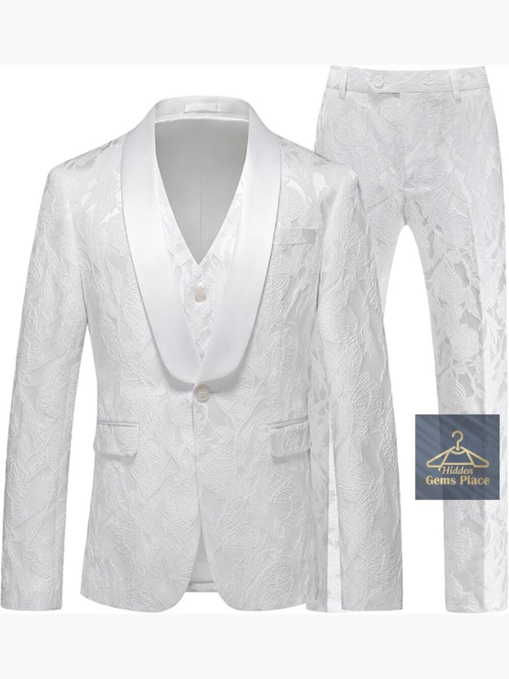 3-Piece Floral Jacquard Slim Fit Suit Set for Wedding Prom Tuxedo - Picture 1 of 7